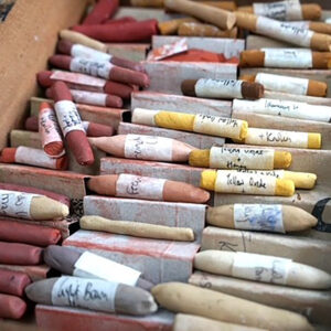 Alternative view of Pastel making with earth and plant pigments