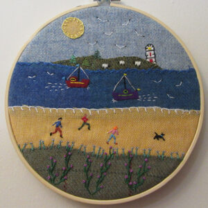 Textile Art Seascape using Tweed and embroidery