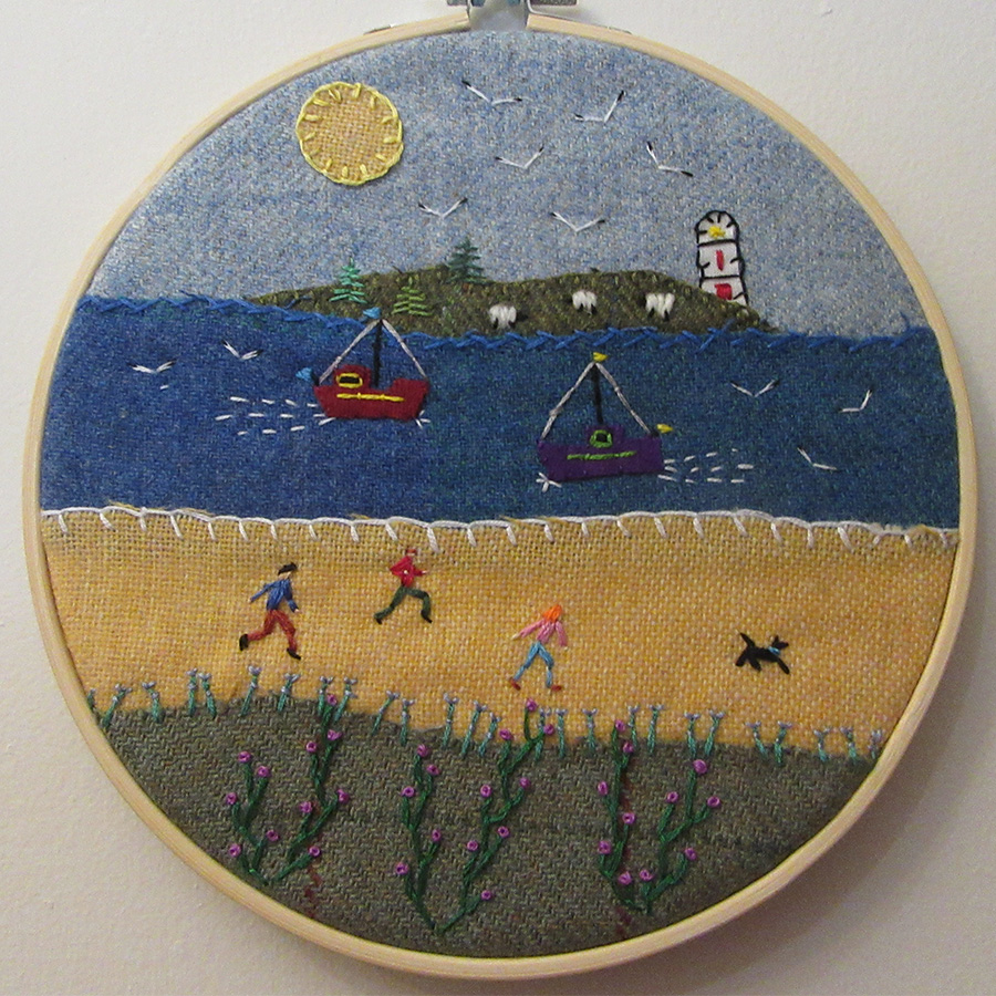 Textile Art Seascape using Tweed and embroidery